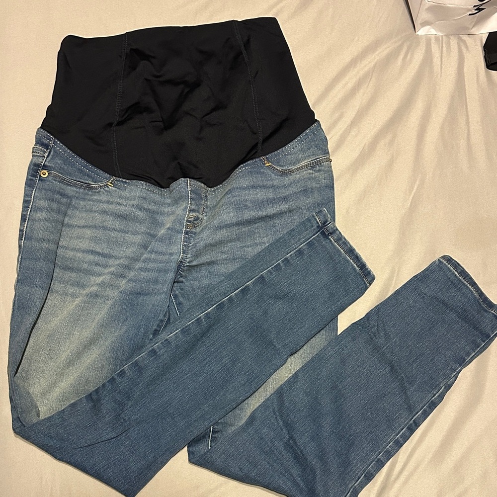 Maternity Skinny Jeans with Black Stretch Panel - Light Blue Denim